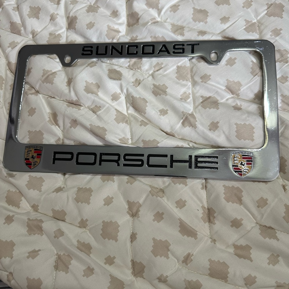 Porsche Suncoast stainless license plate frame new